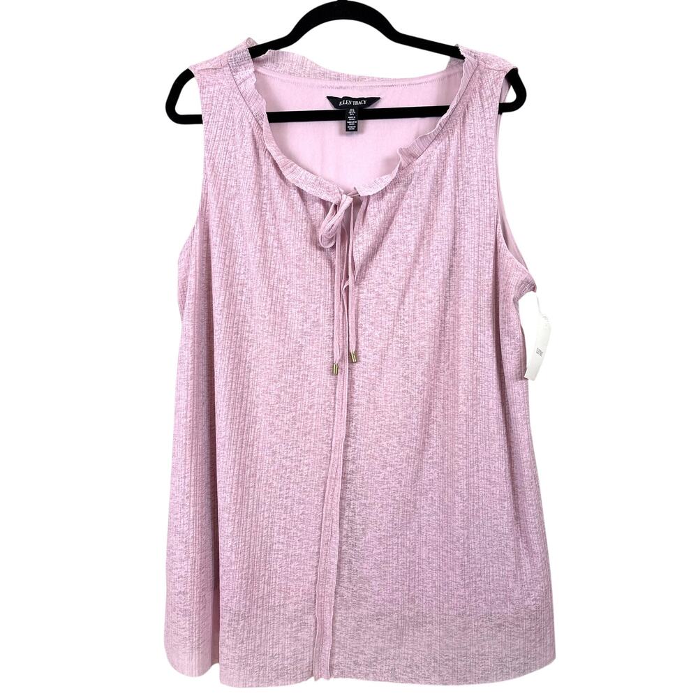Ellen Tracy Womens L Purple Tie Neck Sleeveless Pleated Blouse Tank Designer NWT